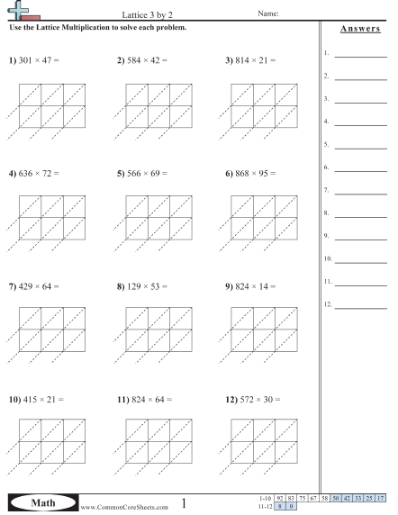 Multiplication Worksheets - 3 Digit × 2 Digit worksheet